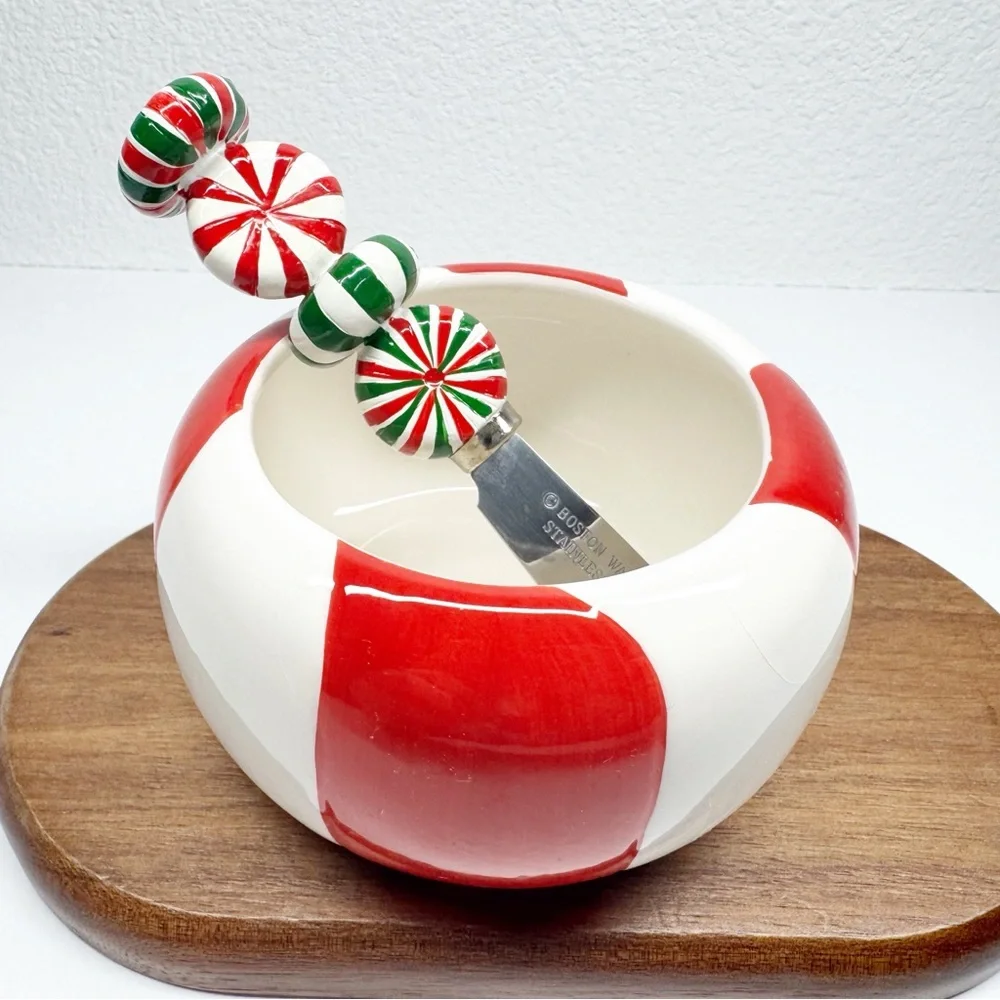 Boston Warehouse Y2K Peppermint Candy Dip Bowl & Spreader